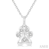 1/20 ctw Dog Paw Petite Round Cut Diamond Fashion Pendant With Chain in 10K White Gold